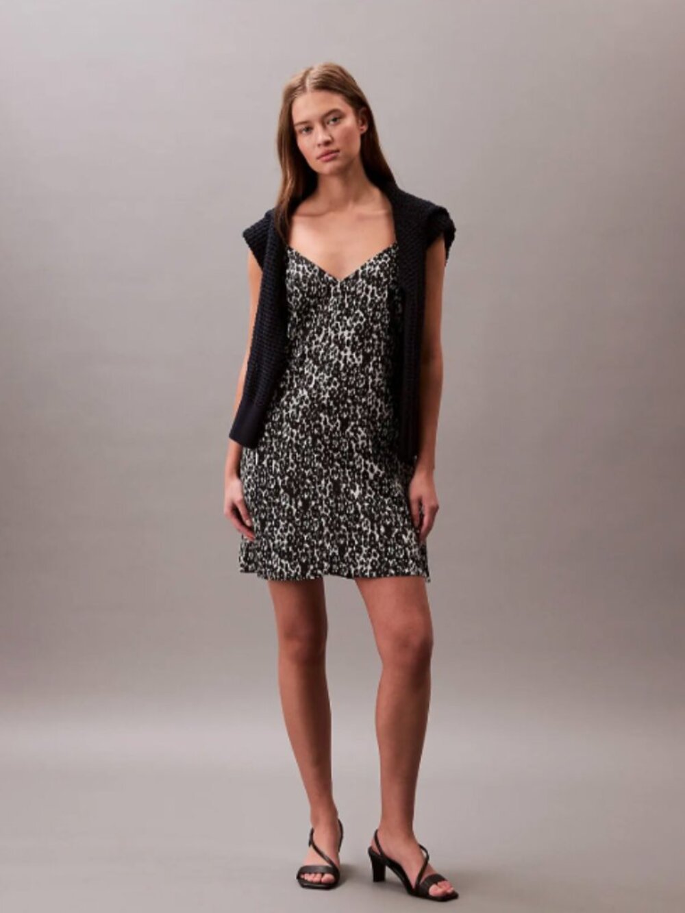 Calvin Klein Black and Cream Leopard Slip Cami